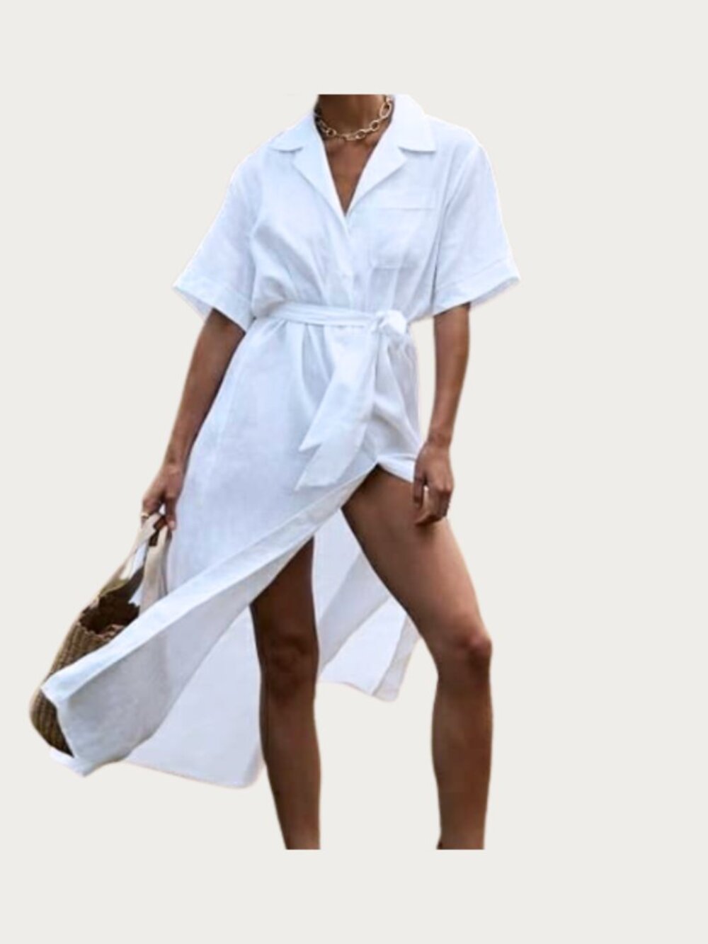 DISSH Hoult Linen Shirt Dress White Maxi Button Down Relaxed Fit Size 16